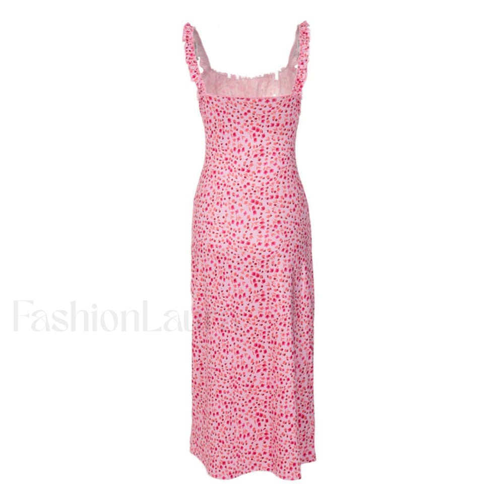 Bohemian Flower Print Ruched Detail Sleeveless Midi Sundress Red Sun Dresses