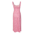 Bohemian Flower Print Ruched Detail Sleeveless Midi Sundress Red Sun Dresses