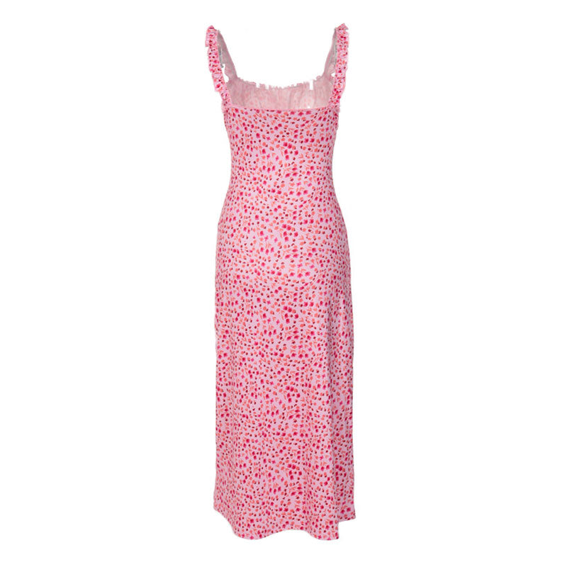 Bohemian Flower Print Ruched Detail Sleeveless Midi Sundress Red Sun Dresses