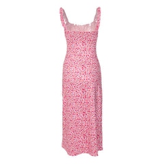 Bohemian Flower Print Ruched Detail Sleeveless Midi Sundress Red Sun Dresses
