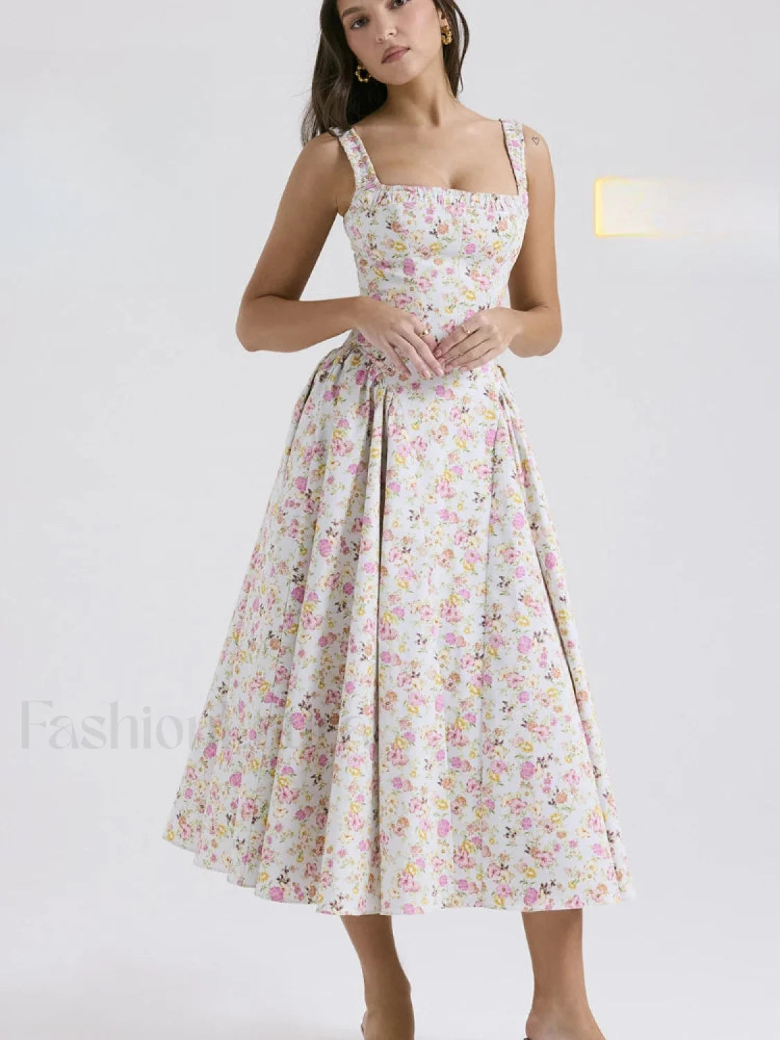 Bohemian Fragmented Flower Midi Dress Main image