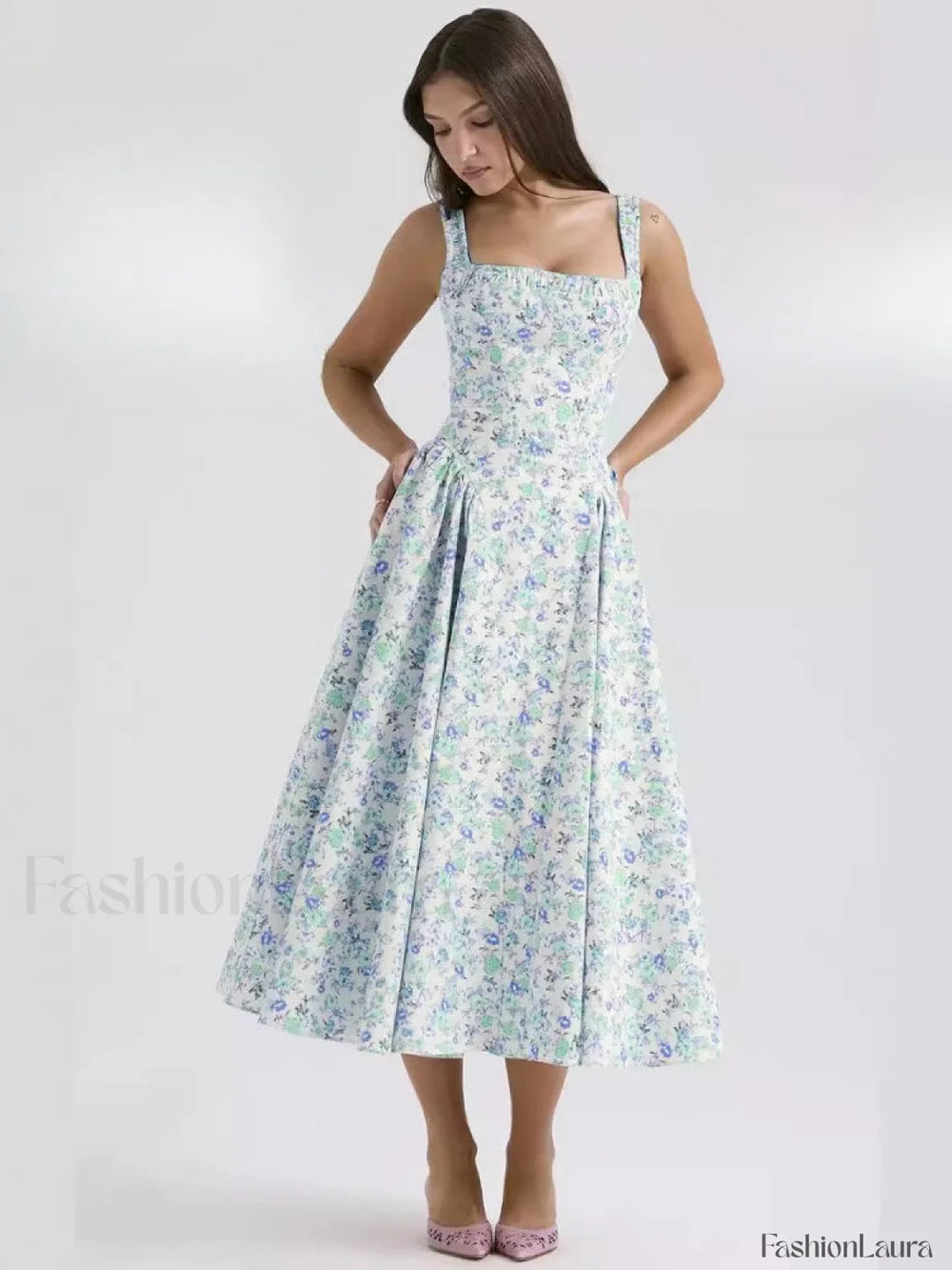 Bohemian Fragmented Flower Midi Dress