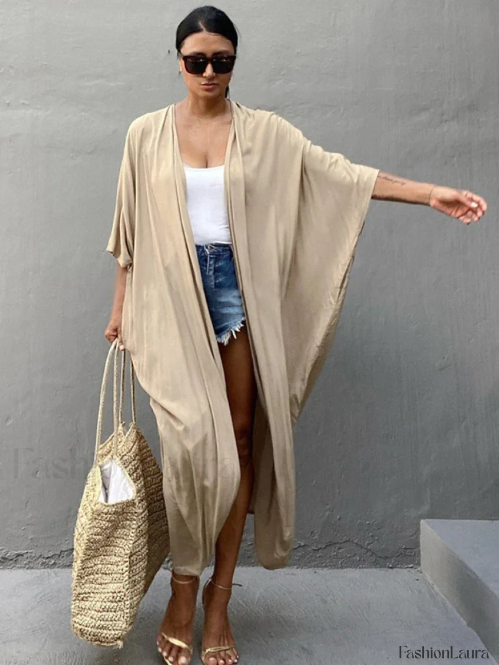 Bohemian Pareo Kimono Cover Up khaki / One Size