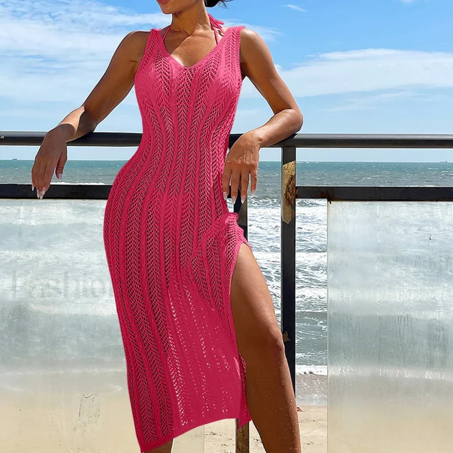 Bohemian Slim Long Beach Cover Up Rose Red / One Size