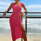 Bohemian Slim Long Beach Cover Up Rose Red / One Size