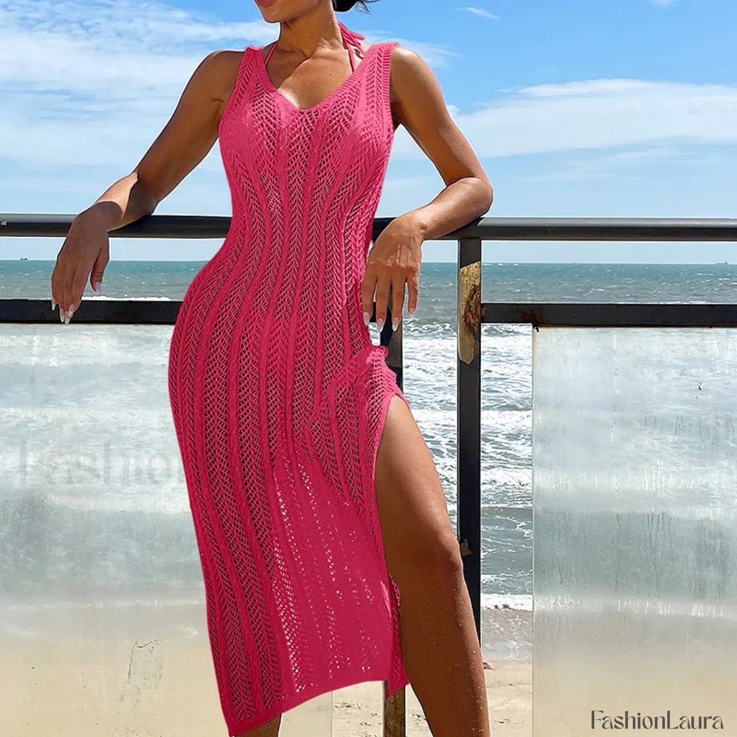 Bohemian Slim Long Beach Cover Up Rose Red / One Size