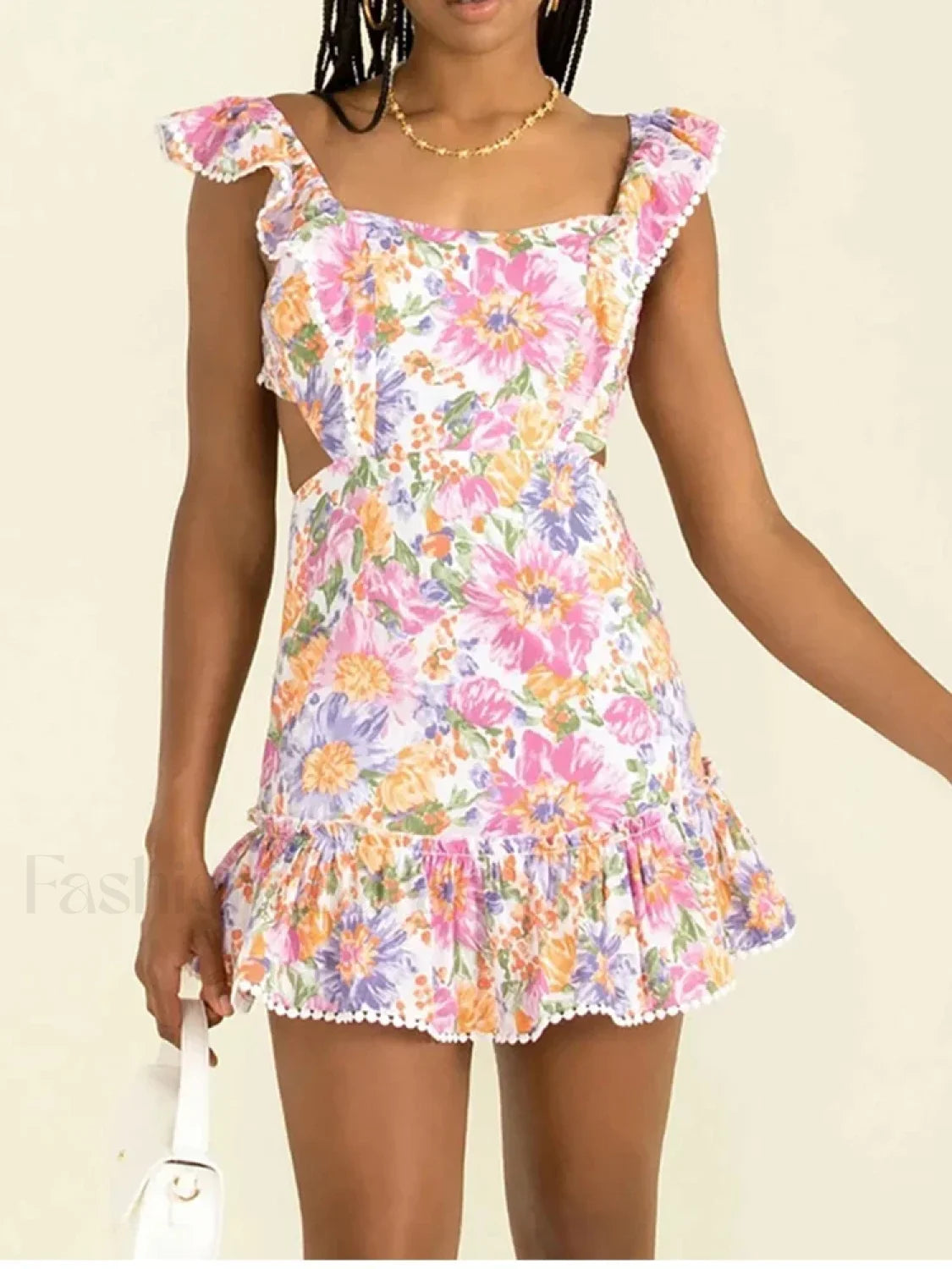 Boho Floral Backless Mini Dress Secondary image