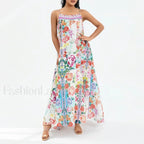 Boho Floral Slit Sleeveless Maxi Dress