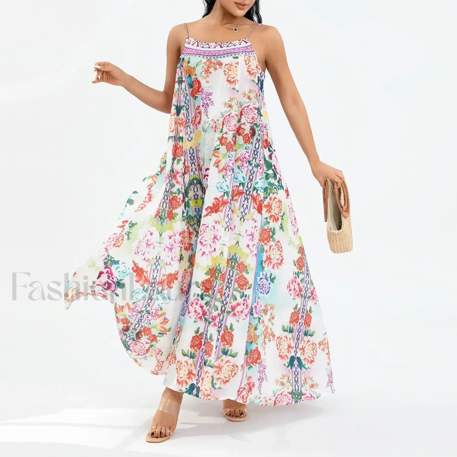 Boho Floral Slit Sleeveless Maxi Dress MULTI / S Main image