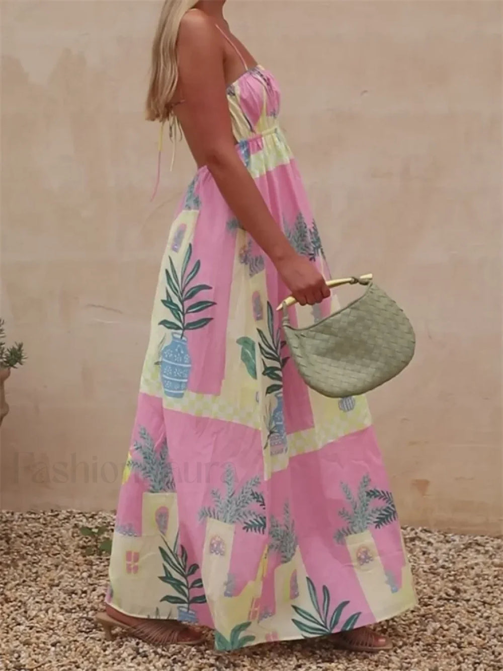 Boho Floral Strap Backless Maxi Dress
