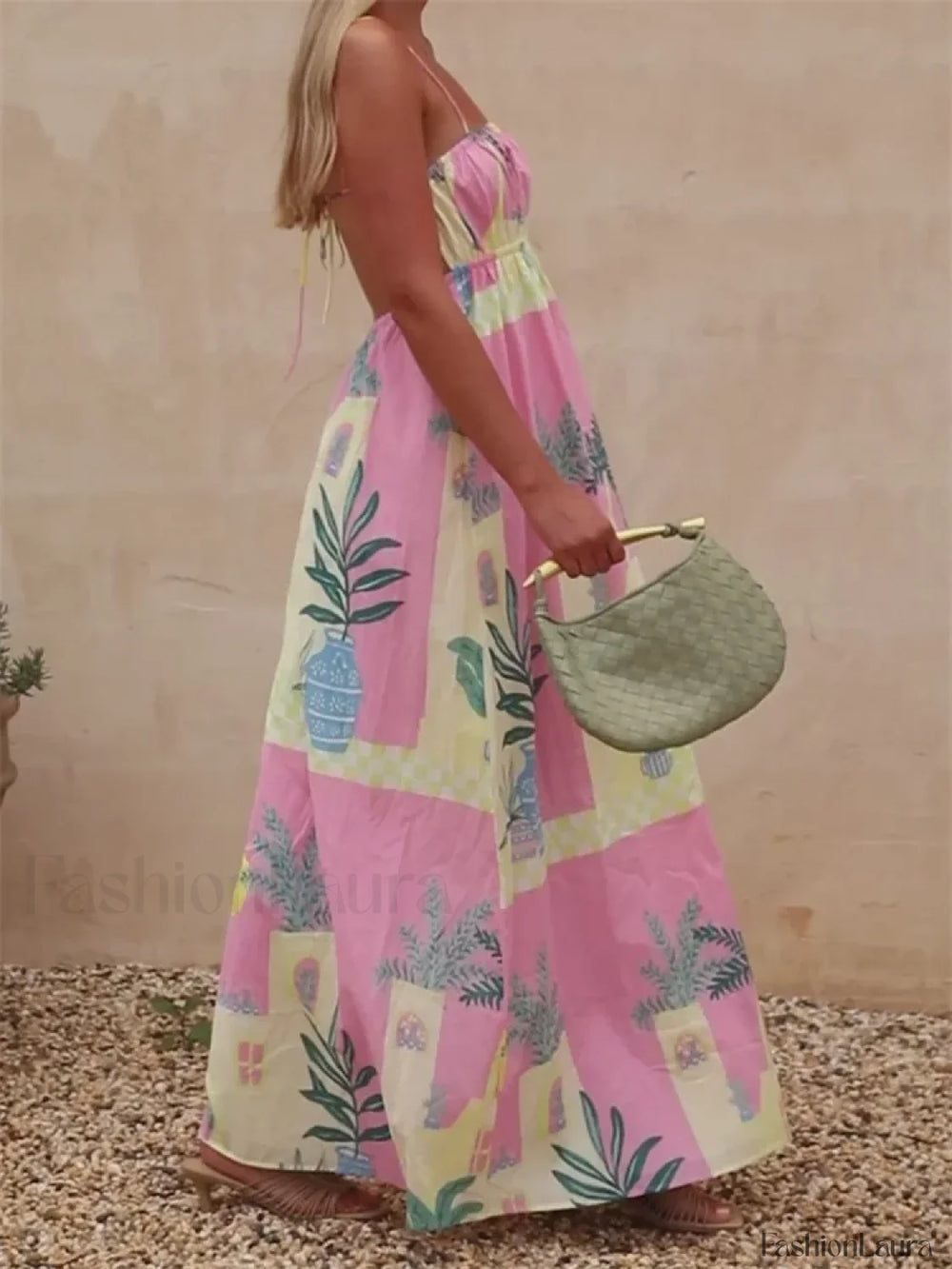 Boho Floral Strap Backless Maxi Dress