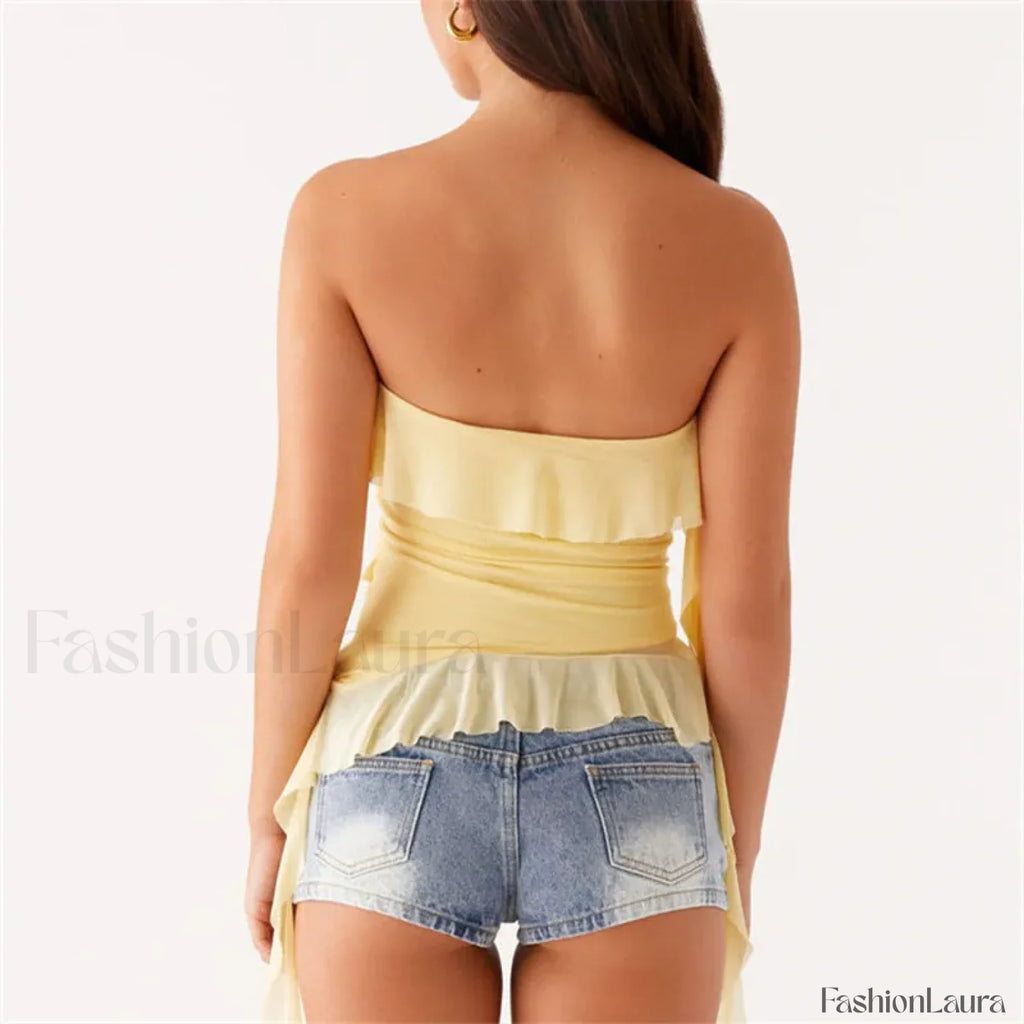 Boho Strapless Ruffle Crop Top
