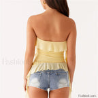 Boho Strapless Ruffle Crop Top