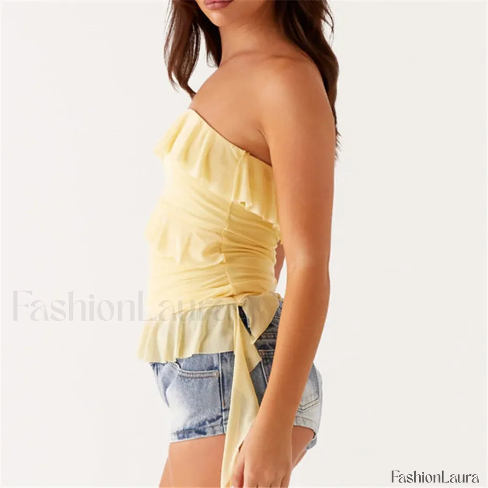 Boho Strapless Ruffle Crop Top