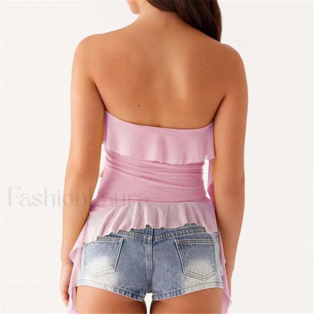 Boho Strapless Ruffle Crop Top