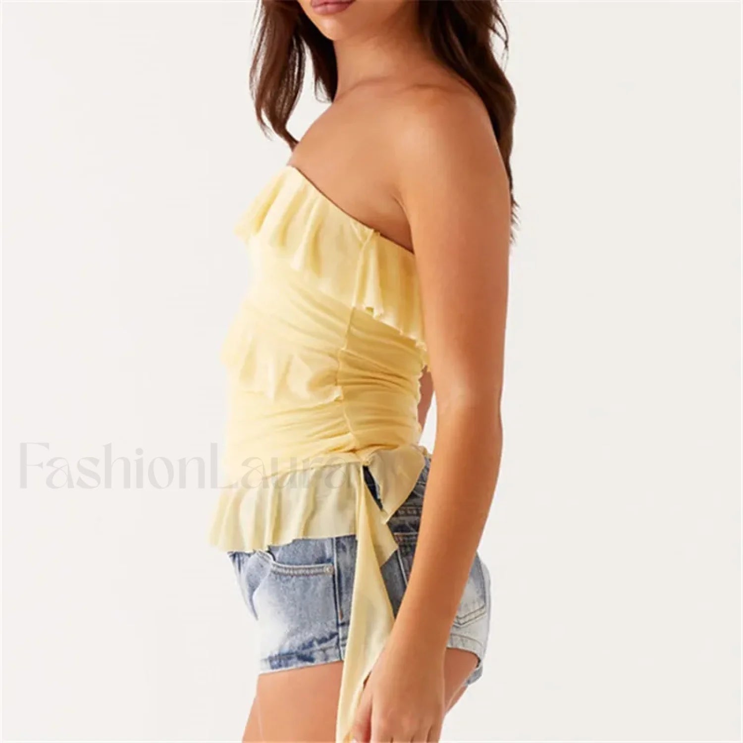 Boho Strapless Ruffle Crop Top Secondary image
