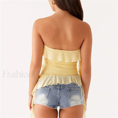 Boho Strapless Ruffle Crop Top