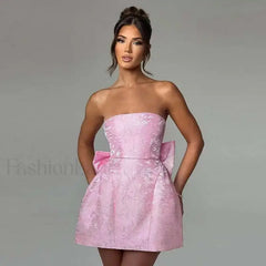 Bow Bandage Party Mini Dress Pink 1 / XS