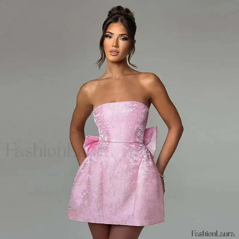 Bow Bandage Party Mini Dress Pink 1 / XS
