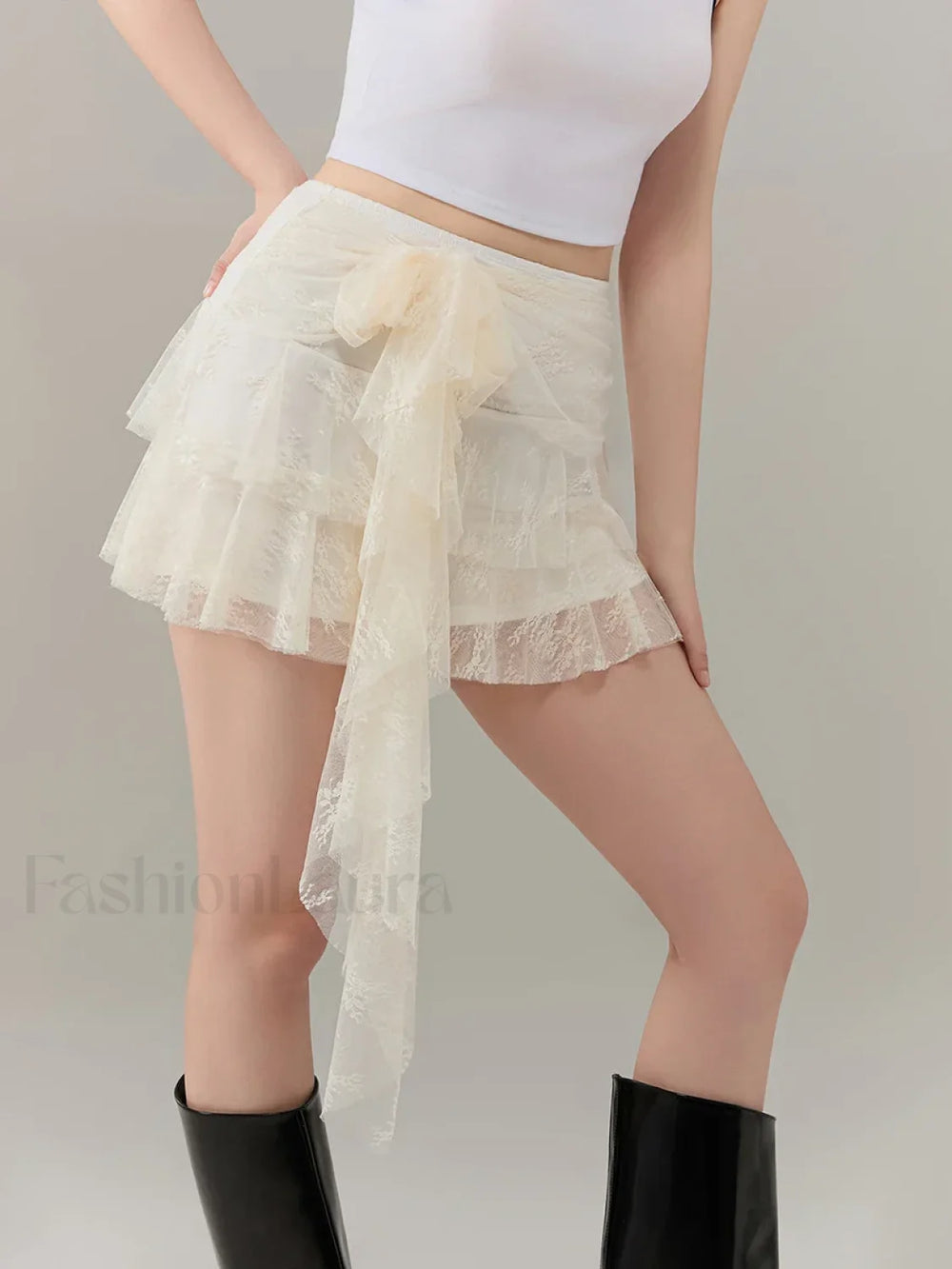 Bow Front Ruffle High Waist Skirt