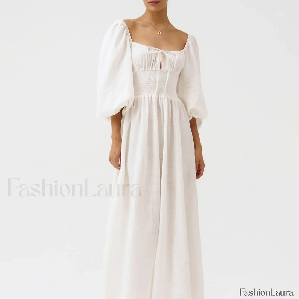 Bow Front Smocked Midi Dress