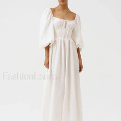 Bow Front Smocked Midi Dress