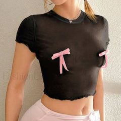 Bow Knot Short Sleeved T Shirt