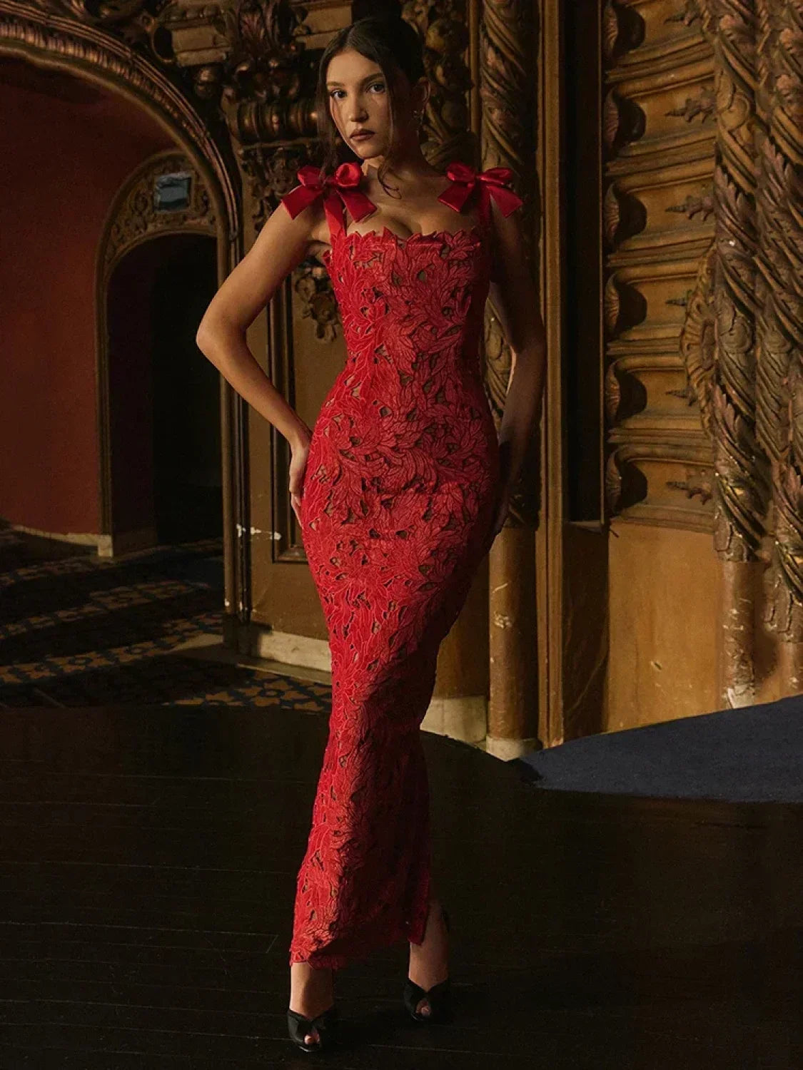 Bow Lace Backless Maxi Dress Secondary image