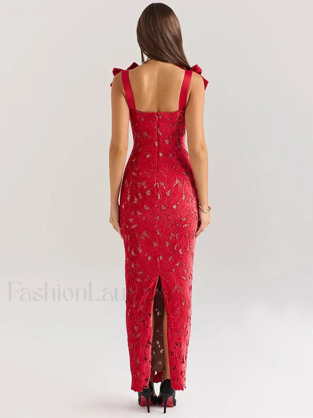 Bow Lace Backless Maxi Dress
