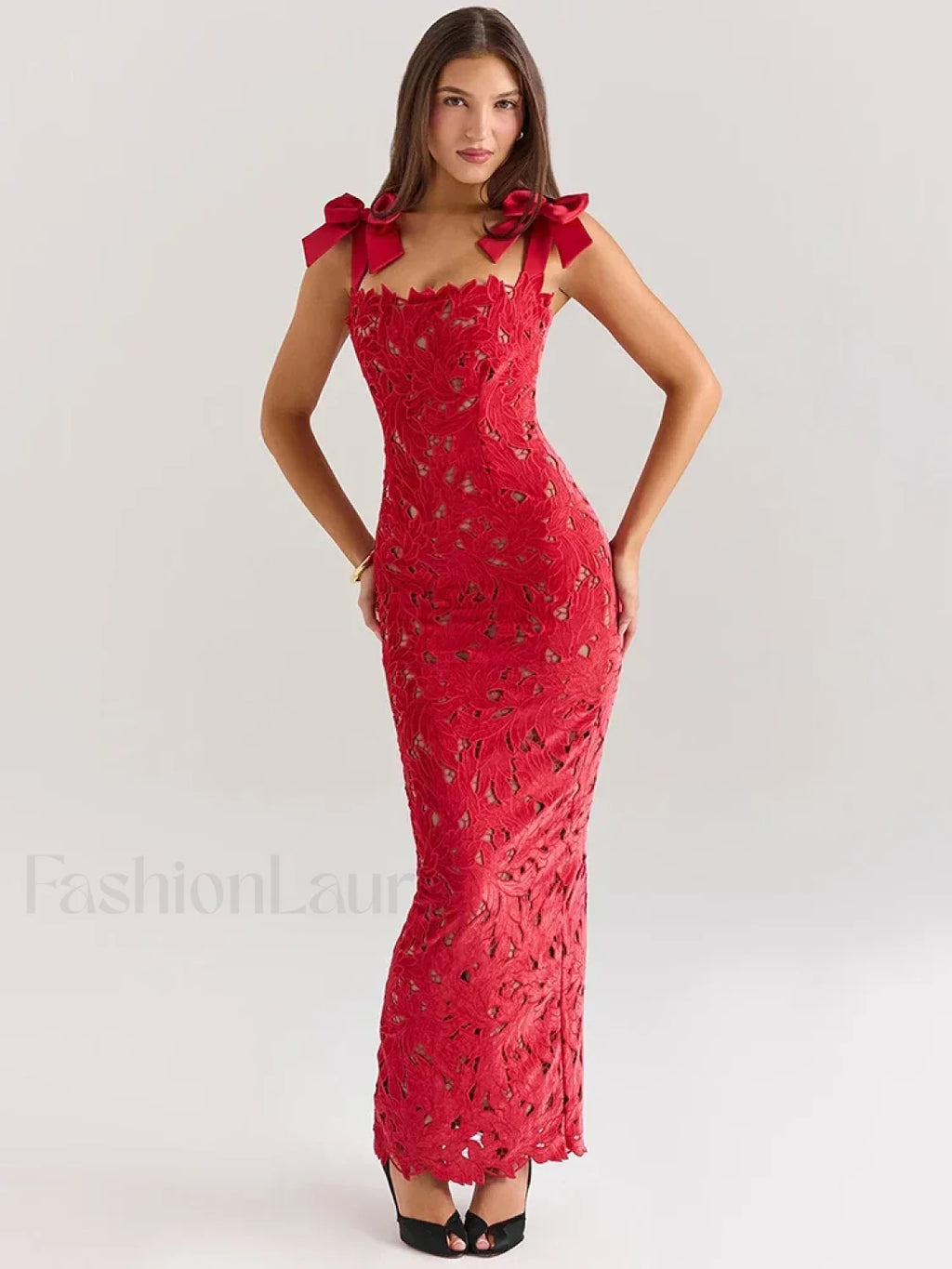 Bow Lace Backless Maxi Dress