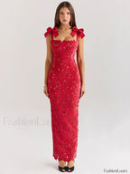 Bow Lace Backless Maxi Dress