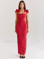 Bow Lace Backless Maxi Dress