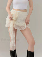 Bow Lace Ruffle Layered Mini Skirt
