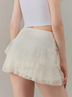 Bow Lace Ruffle Layered Mini Skirt