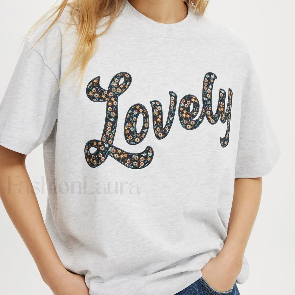 Bow Letter Number Pattern T Shirt Light Grey / S
