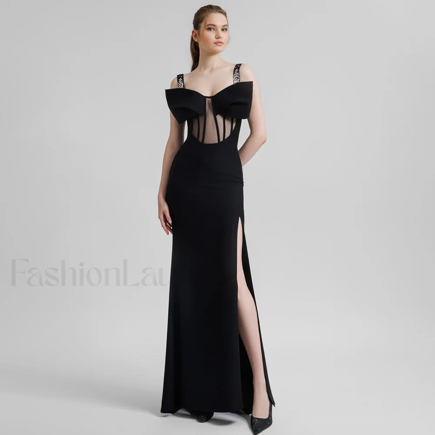 Bow Mesh Spaghetti Maxi Dress Black / XS Main image