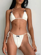 Bow Patchwork Contrast Bikini Set