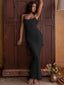Bow Spaghetti Off Shoulder Maxi Dress Black / S