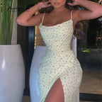 Bow Spaghetti Strap Floral Dress Yellow / S