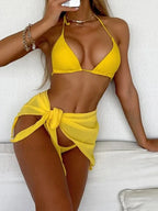 Bow Tie Drawstring Three Piece Set Yellow / S