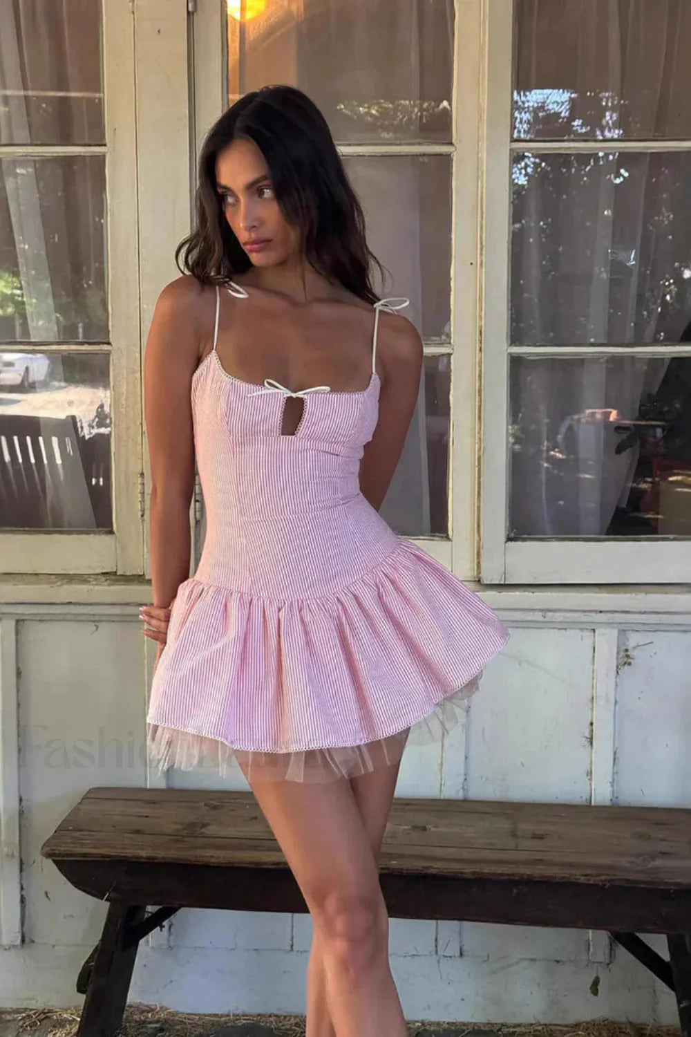 Bow Tie Mesh Cami Puff  Mini Dress Secondary image