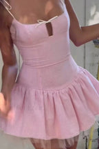 Bow Tie Mesh Cami Puff Mini Dress