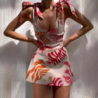 Bow Tie Strap Mini Floral Dress