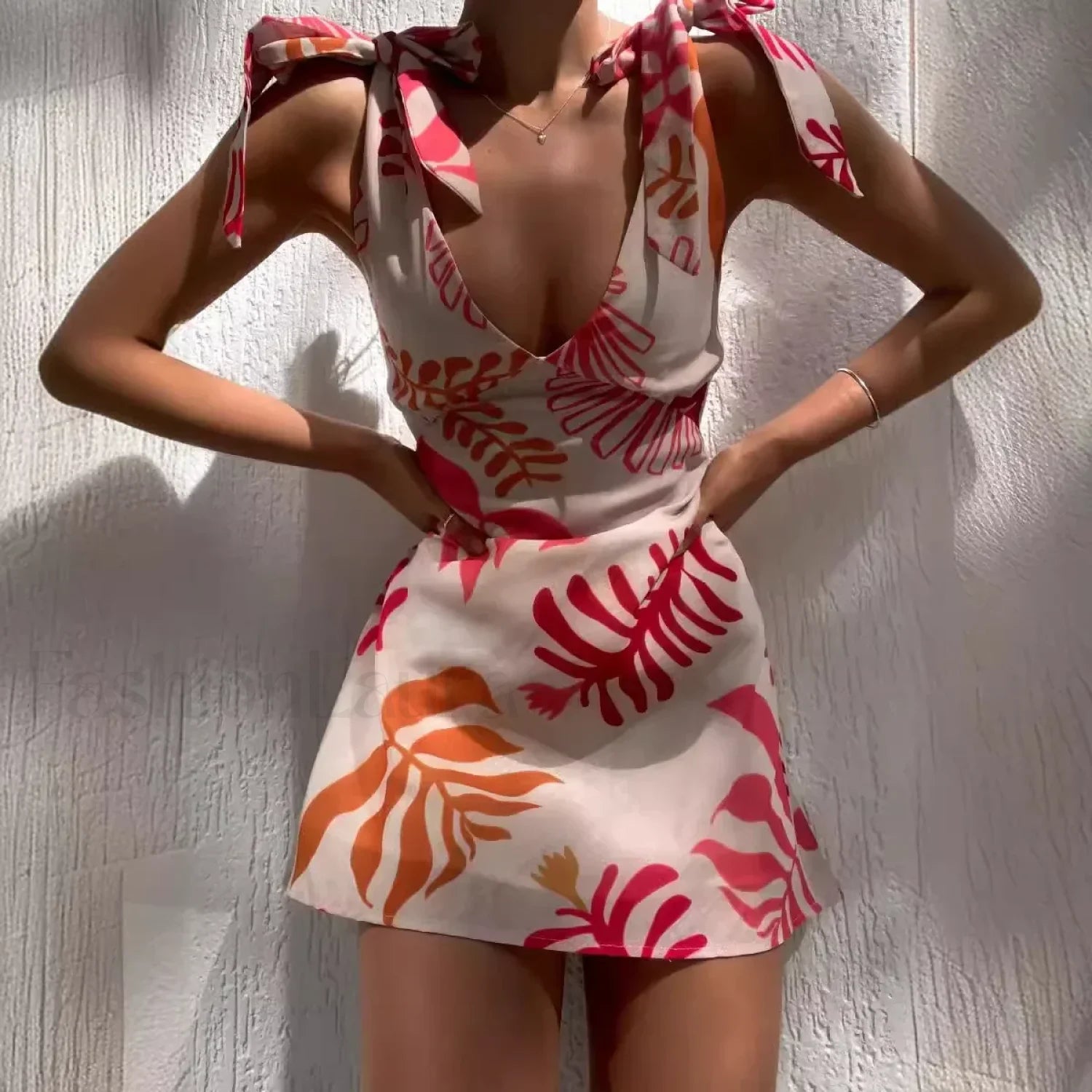 Bow Tie Strap Mini Floral Dress