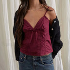 Bow V Neck Adjustable Crop Top