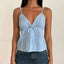 Bow V Neck Adjustable Crop Top Blue / S