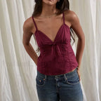 Bow V Neck Adjustable Crop Top Claret / S