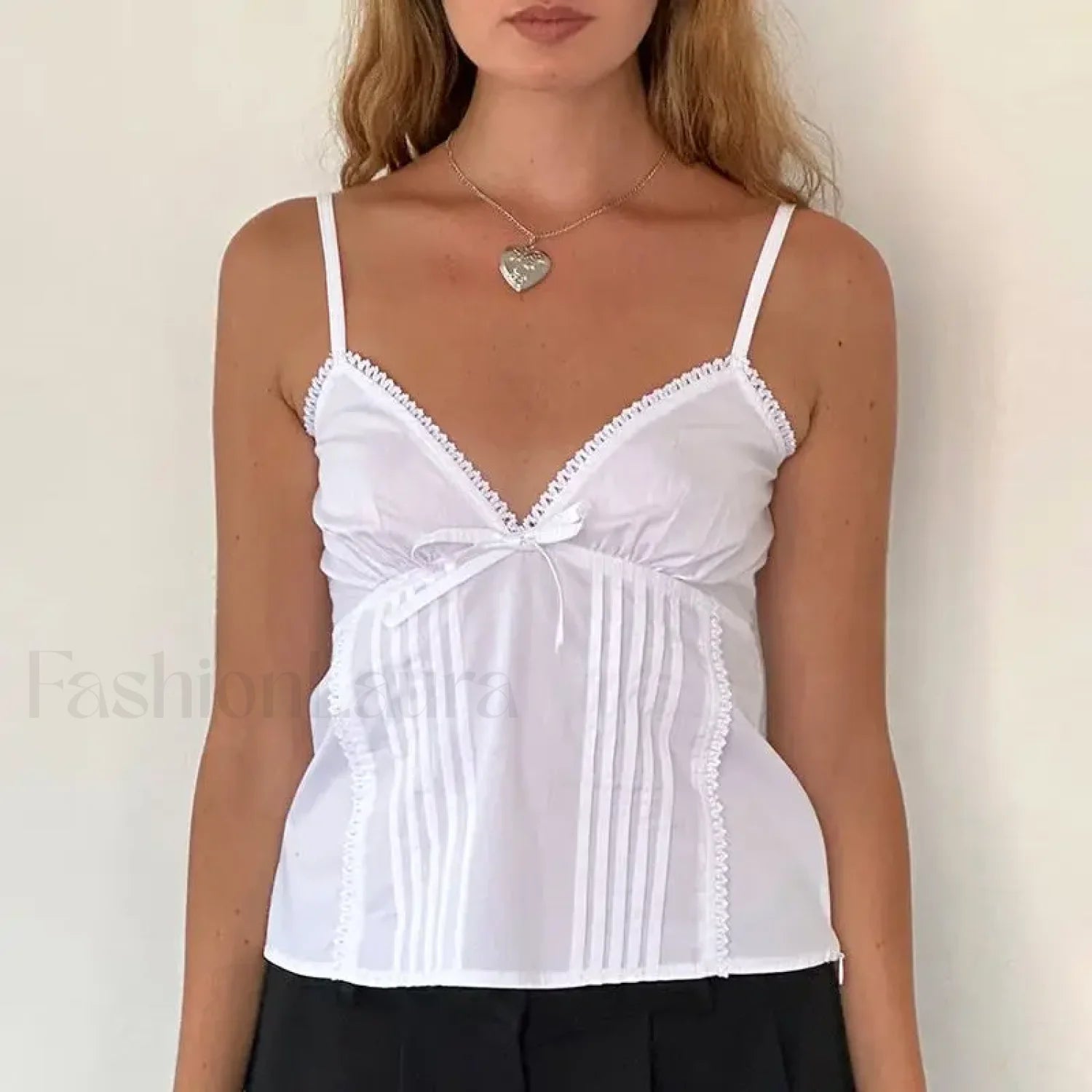 Bow V Neck Adjustable Crop Top WHITE / S