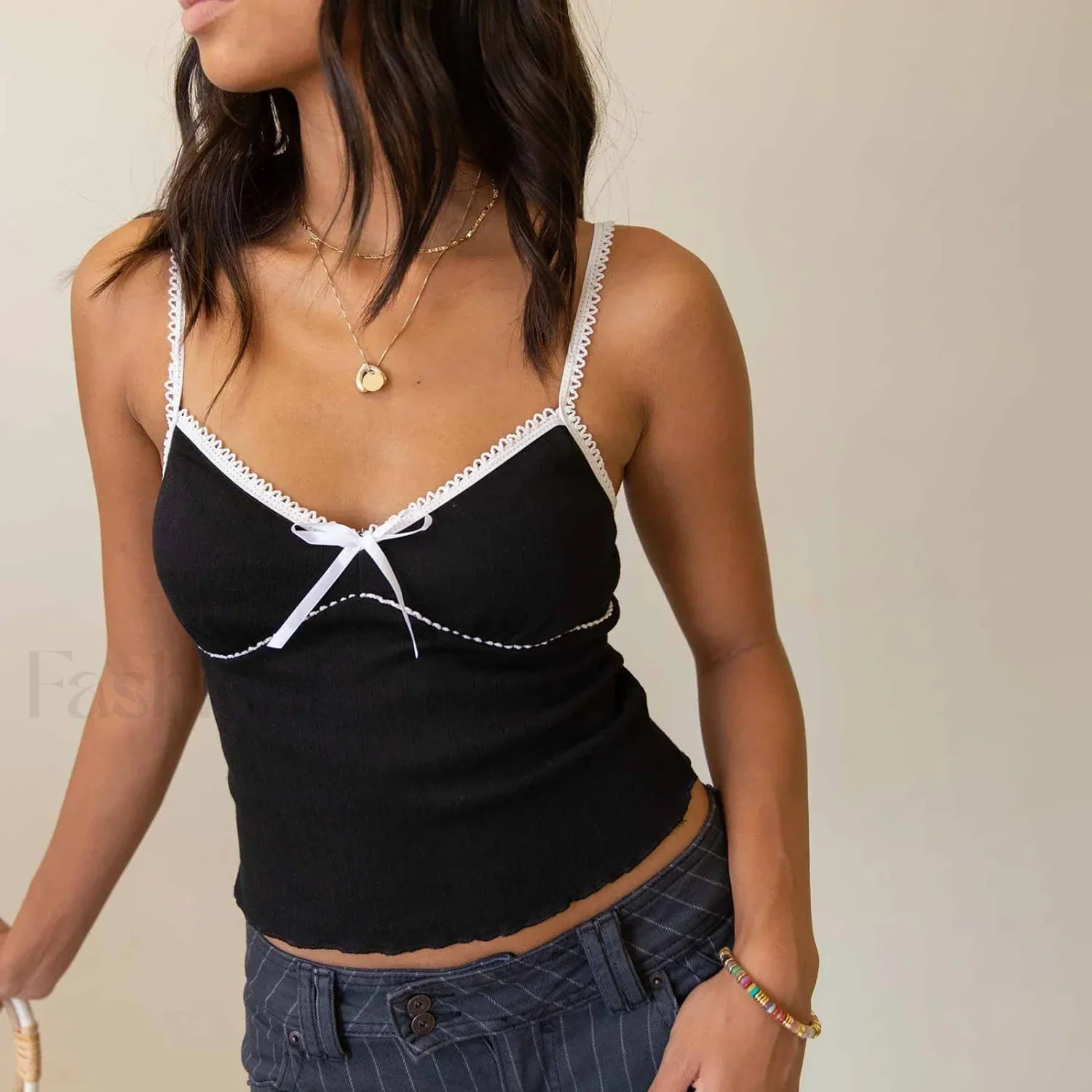 Bow V Neck Club Crop Top Black / S Main image
