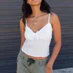 Bow V Neck Club Crop Top WHITE / S